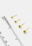 12-Pair Ball Stud Earrings - Gold
