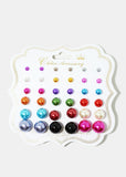 18-Pair Colorful Pearl Stud Earrings