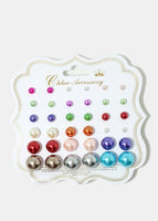 18-Pair Colorful Pearl Stud Earrings