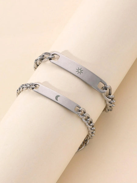 Stainless Steel 2pcs Couple Geometric Decor Bracelet