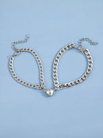 Stainless Steel 2pcs Couple Heart Charm Bracelet