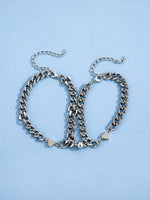 Stainless Steel 2pcs Couple Heart Decor Magnetic Bracelet