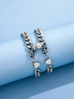 Stainless Steel 2pcs Couple Heart Decor Magnetic Bracelet