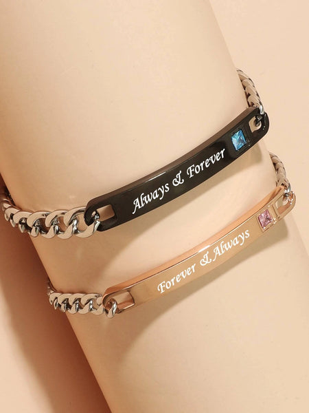Stainless Steel 2pcs Couple Letter Detail Link Bracelet