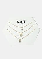 Gold 3-Pair Heart Charm & Rhinestone Necklaces