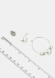 3-Pair Pearl Stud & Hoop Flower Earrings - Gold
