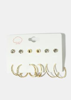 6-Pair Stud & Hoop Earrings - Gold
