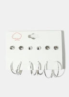 6-Pair Stud & Hoop Earrings - Silver