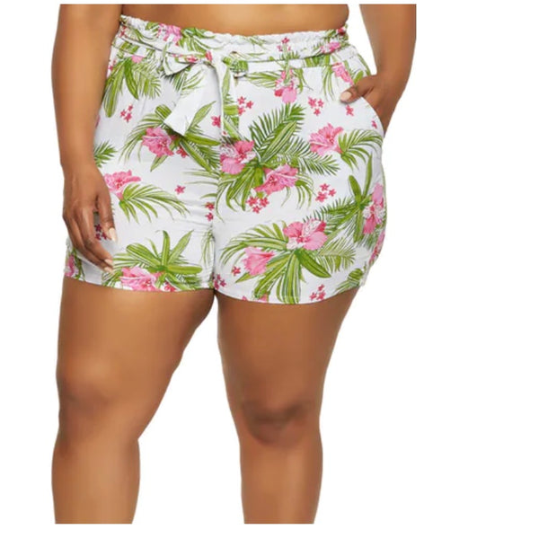 Plus Size Tropical Floral Print Shorts