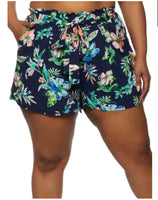 Plus Size Floral Paper Bag Waist Shorts