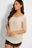 Beige Mesh Layer Over Sequins Rolled Sleeves Top 