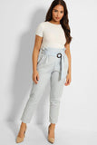 Belted Paper Bag Waist Smart Trousers - Blue