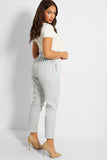 Belted Paper Bag Waist Smart Trousers - Blue