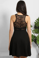 Black Lace Details Sleeveless Skater Dress 