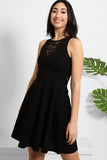 Black Lace Details Sleeveless Skater Dress 