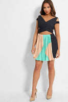 Black Multicolour Pleated Half Skirt Dress