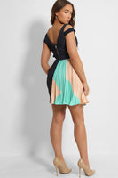 Black Multicolour Pleated Half Skirt Dress