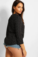 Black Speckled Inverted Collar Blouse 