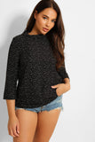 Black Speckled Inverted Collar Blouse 