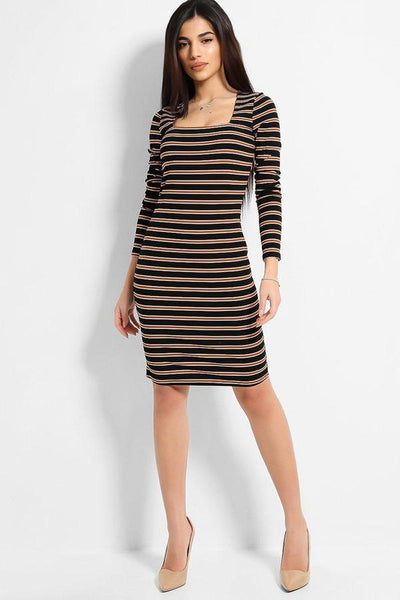 Black Stripy Square Neckline Dress