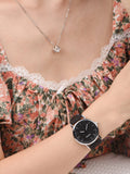 Black  Minimalist Round Pointer Quartz Watch & Necklace