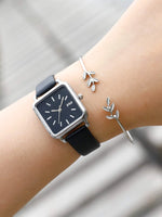 Black Square Pointer Quartz Watch & Bracelet