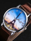 Brown Eiffel Tower Round Pointer Quartz Watch