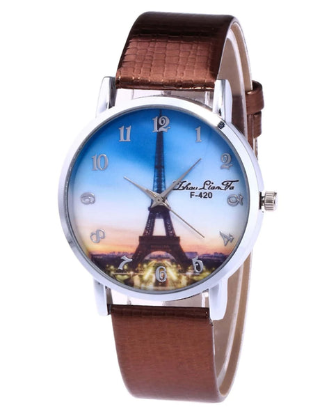 Brown Eiffel Tower Round Pointer Quartz Watch