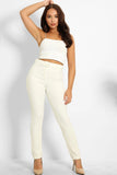 Cream Front Pin Smart Trousers 