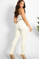 Cream Front Pin Smart Trousers 