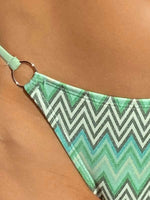 Chevron Print Ring Linked Halter Tie Side Bikini Swimsuit