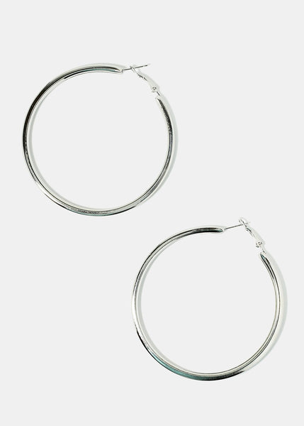 Classic Thick Hoop Earrings - Silver