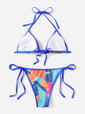 Color Block Halter Triangle Bikini Swimsuit