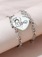 Couples 2pcs Heart Charm Chain Bracelet