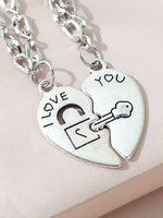 Couples 2pcs Heart Charm Chain Bracelet