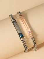 Couples 2pcs Letter Engraved Bar Decor Chain Bracelet