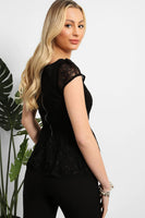 Exposed Zip To Back Lace Over Peplum Top