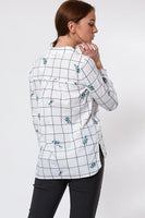 White Floral Embroidered Checked Cotton Shirt