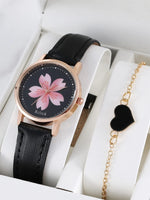 Floral Dial Quartz Watch & Bracelet