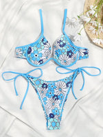 Floral Print Push Up Tie Side Bikini Swimsuit