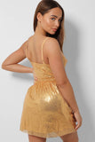 Gold V-Neck Sequined Cami Skater Dress