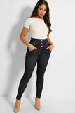 Gold Zips And Buttons Details Denim Jeggings 
