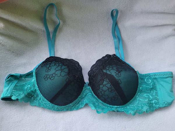 Green Black Floral  Lace Padded Bra