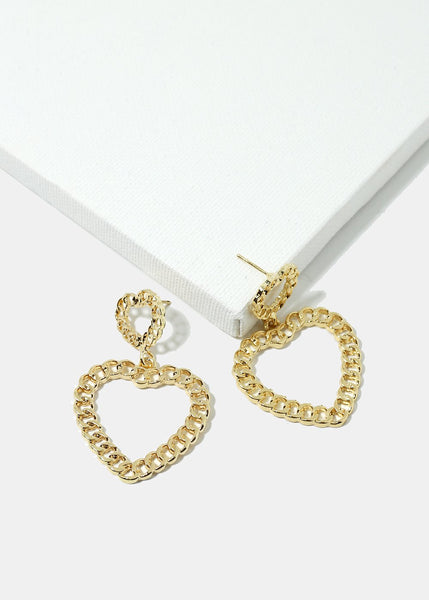 Heart Chain Earrings - Gold