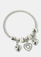 Heart Charm Coil Bracelet - Silver