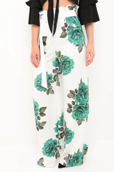 High Tie Rose Print Trousers