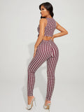 Houndstooth Graphic Tie Front Crop Top & Leggings Set