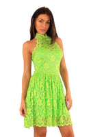 High Neck Lace Skater Dress - Lime Green