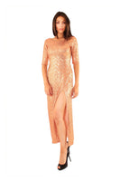 Sequin Maxi Dress With Split Thigh - Rose Gold