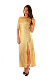 Sequin Maxi Dress With Split Thigh - Gold
